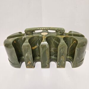 Vintage Green Swirled Bakelite / Catalin Poker Chip & Card Deck Holder Rare